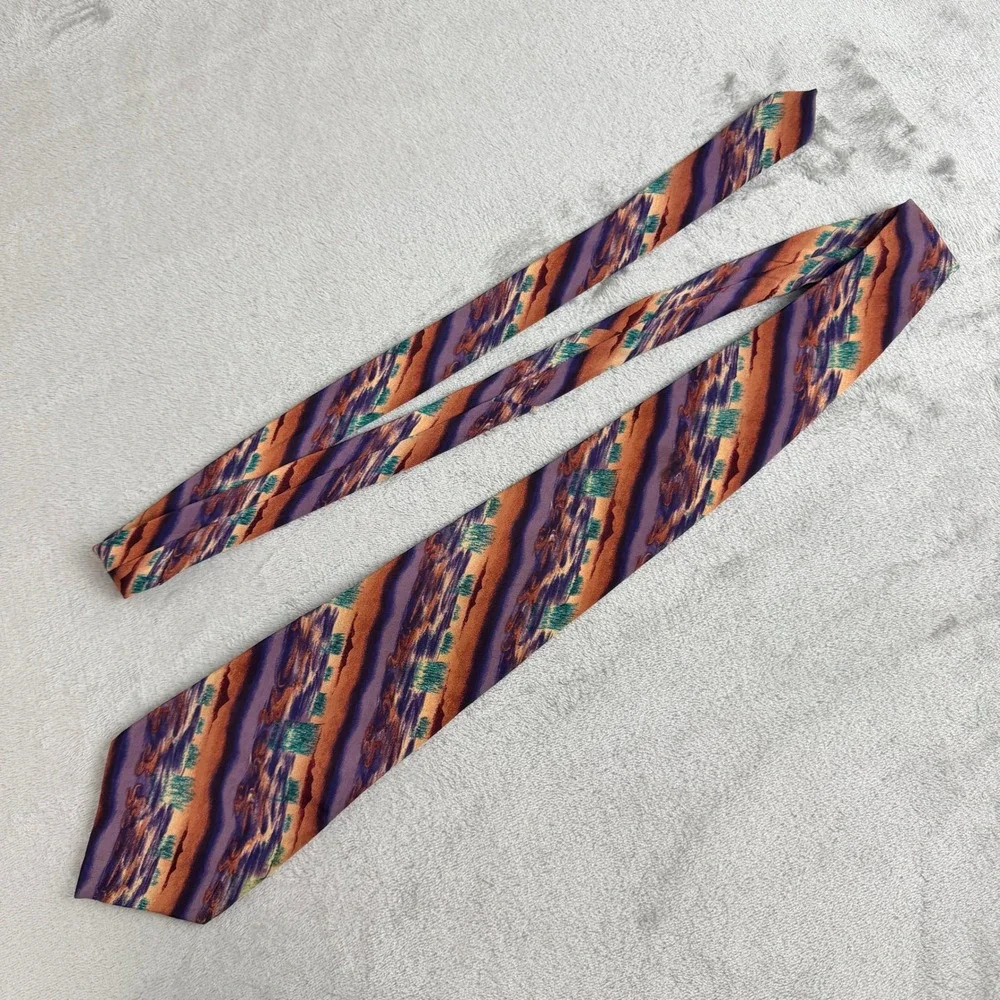 J. Garcia Mens Silk Necktie Abstract Art Purple Orange Blue‎ Made in USA